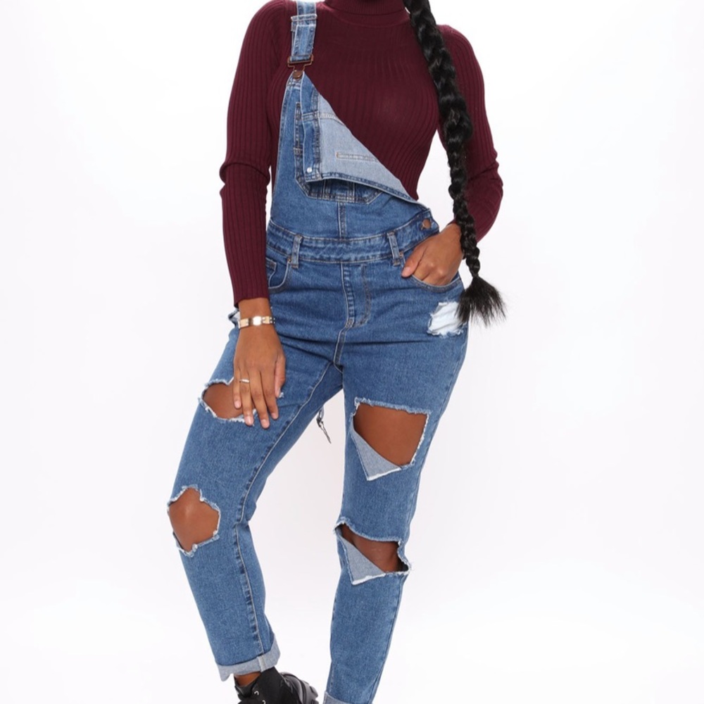 Fashion Nova S Distressed Overalls